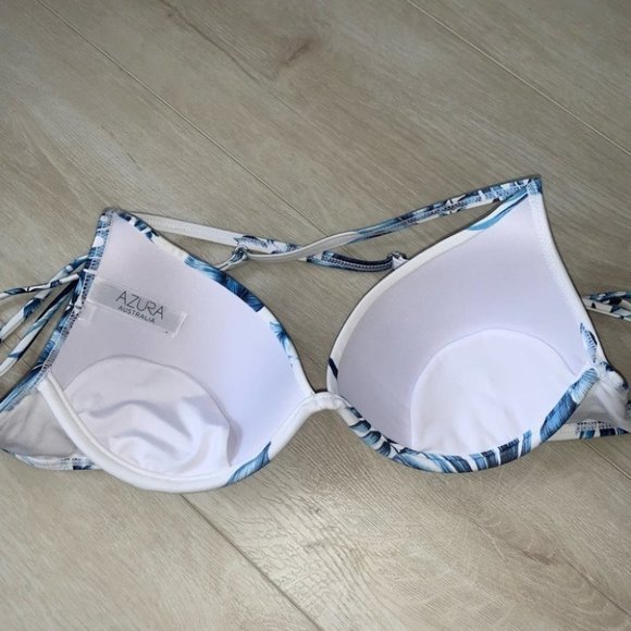 Azura Australia Bra Bikini Top Swimwear White Blue Tropical Floral Size 8 US - Picture 3 of 8